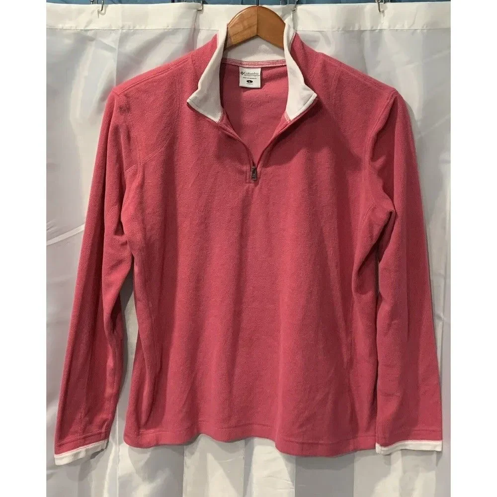 Columbia Women's Size L Quarter Zip Long Sleeve Fleece Pink Lightweight Jacket